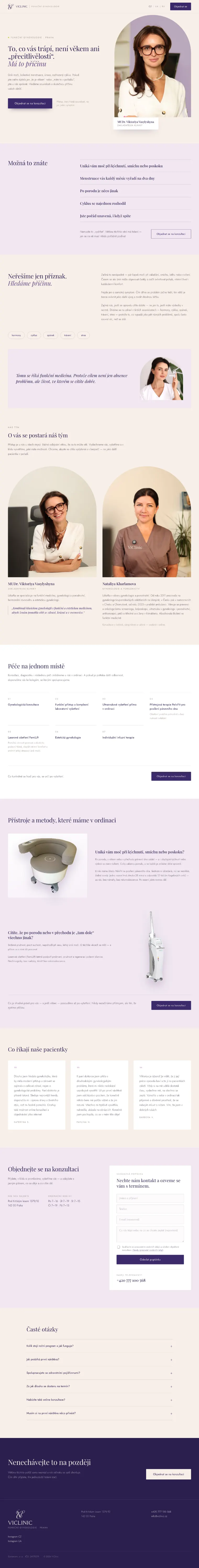 Landing page kliniky funkční gynekologie ViClinic