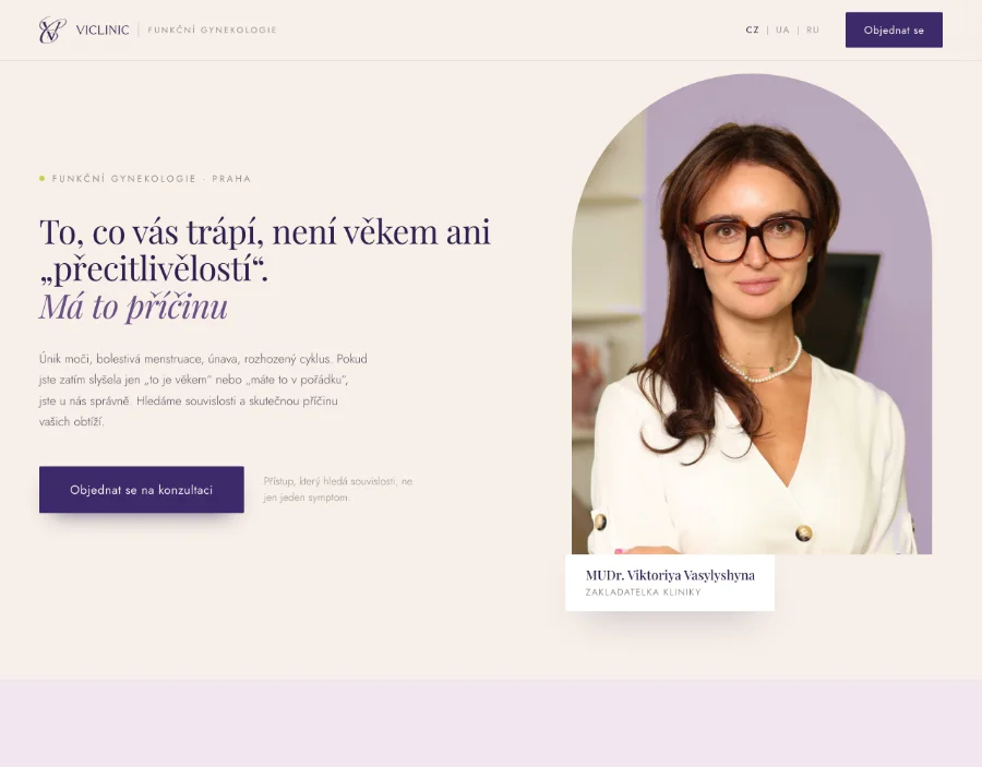 Landing page pro kliniku ViClinic